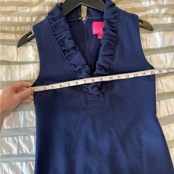 Lilly Pulitzer Tisbury Knit V-Neck Sleeveless Ruffle Detail Sheath Dress navy - Picture 8 of 9